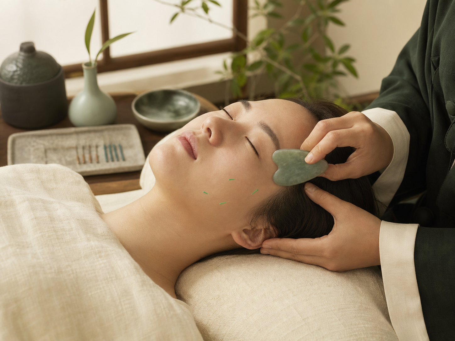 Traditional Chinese Medicine beauty course facial acupuncture treatment setup